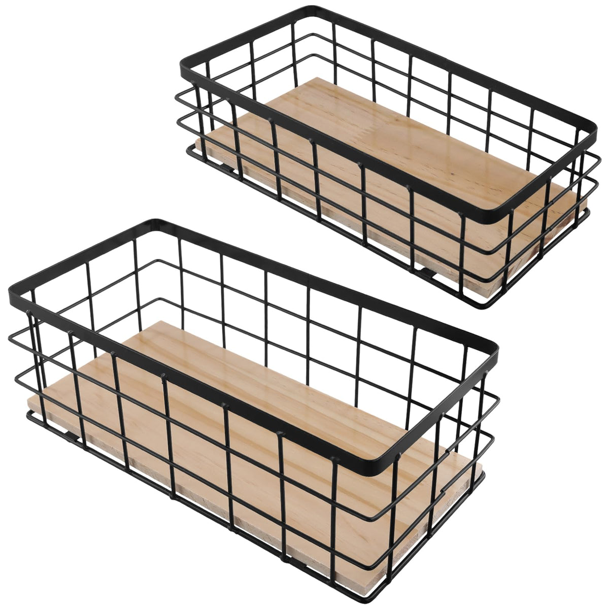 FUNSUEI Set of 2 Wire Storage Basket Bins with Hooks