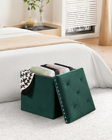 Bonlife Velvet Ottoman with Storage,Footstool Ottoman Seat,Green,40x40x40cm