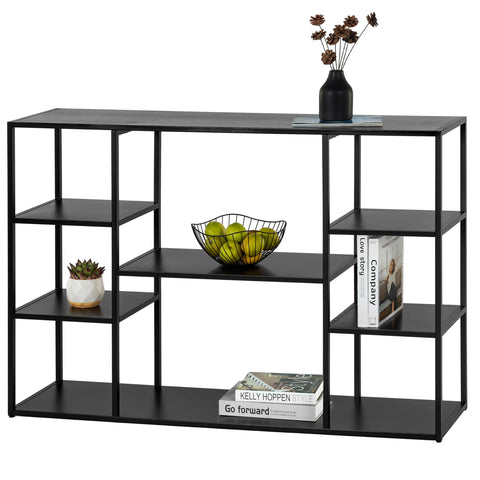 HDANI 120cm Long Sofa Console Table,Narrow Modern Entryway Table Behind Couch with Storage Shelves,4 tier Shelf Bookshelf for Living