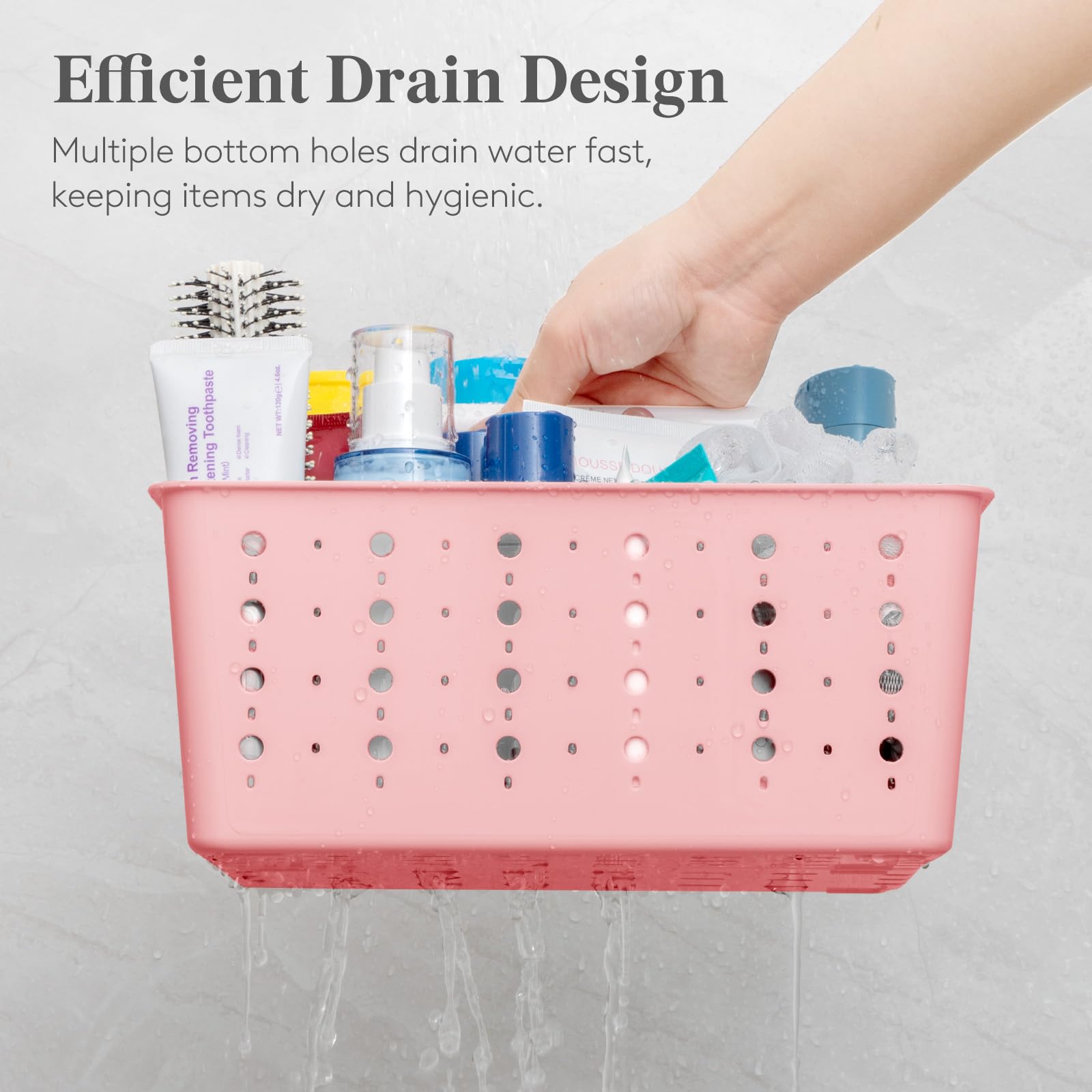Lifewit Plastic Shower Caddy with Compartments and Handle, Pink