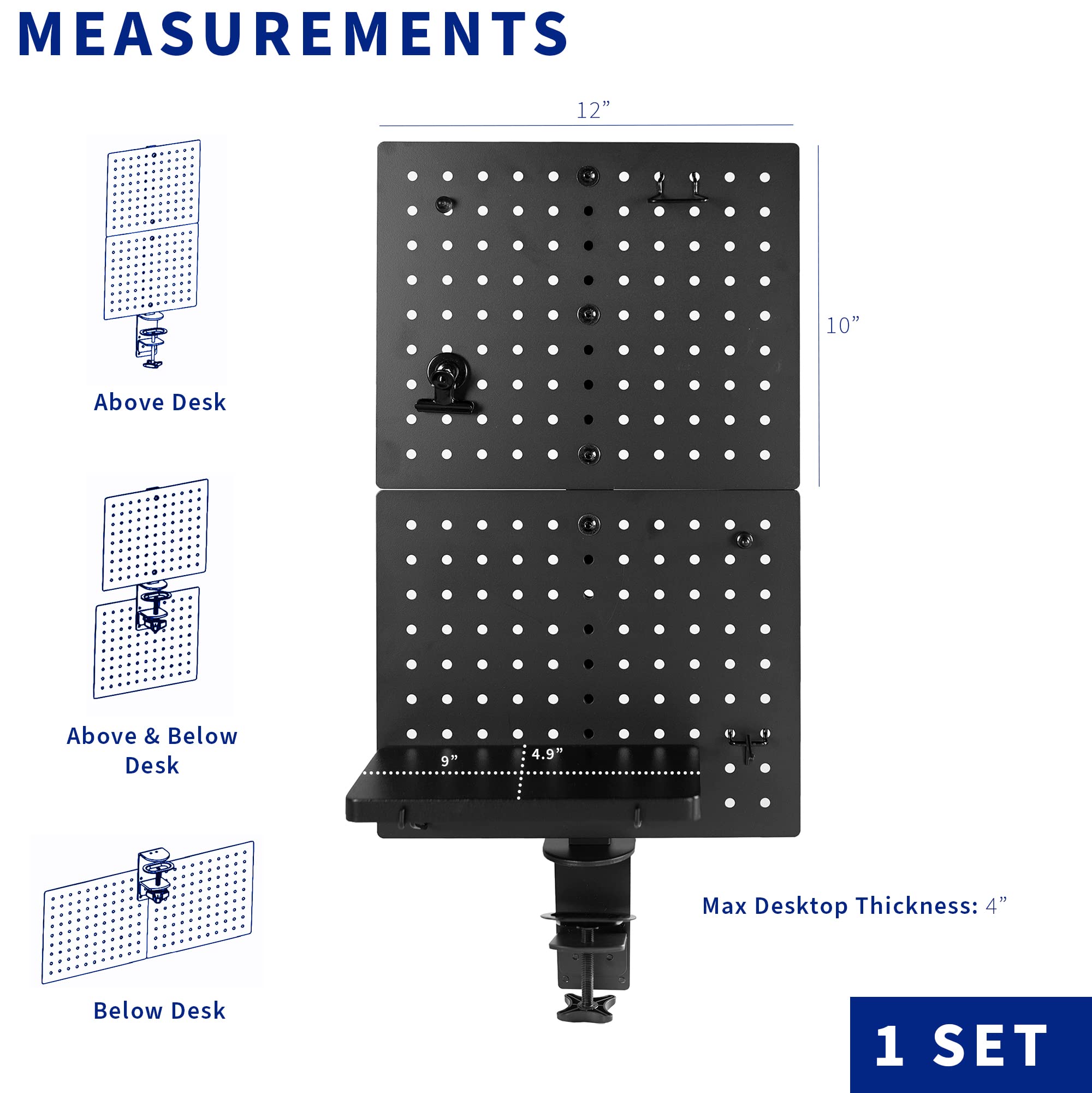 VIVO Steel Clamp-on Desk Pegboard, 30cm x 51cm Privacy Panel, Magnetic Peg Board, Office Accessory Organizer, Above or Under Desk Placement, Black