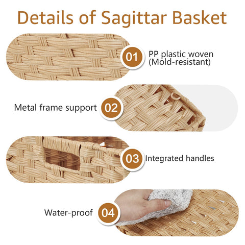Sagittar Foldable Woven Basket Made of Imitation Rattan, 31x31x31cm Storage Basket for Pantry, Cupboard, Toy Cupboard, Shelf Basket Cube, Waterproof