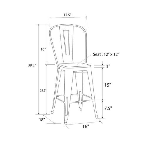 DHP Luxor 24 Inch Counter Stool in gun metal - Set of 2, 44x46x60cm (DxWxH)