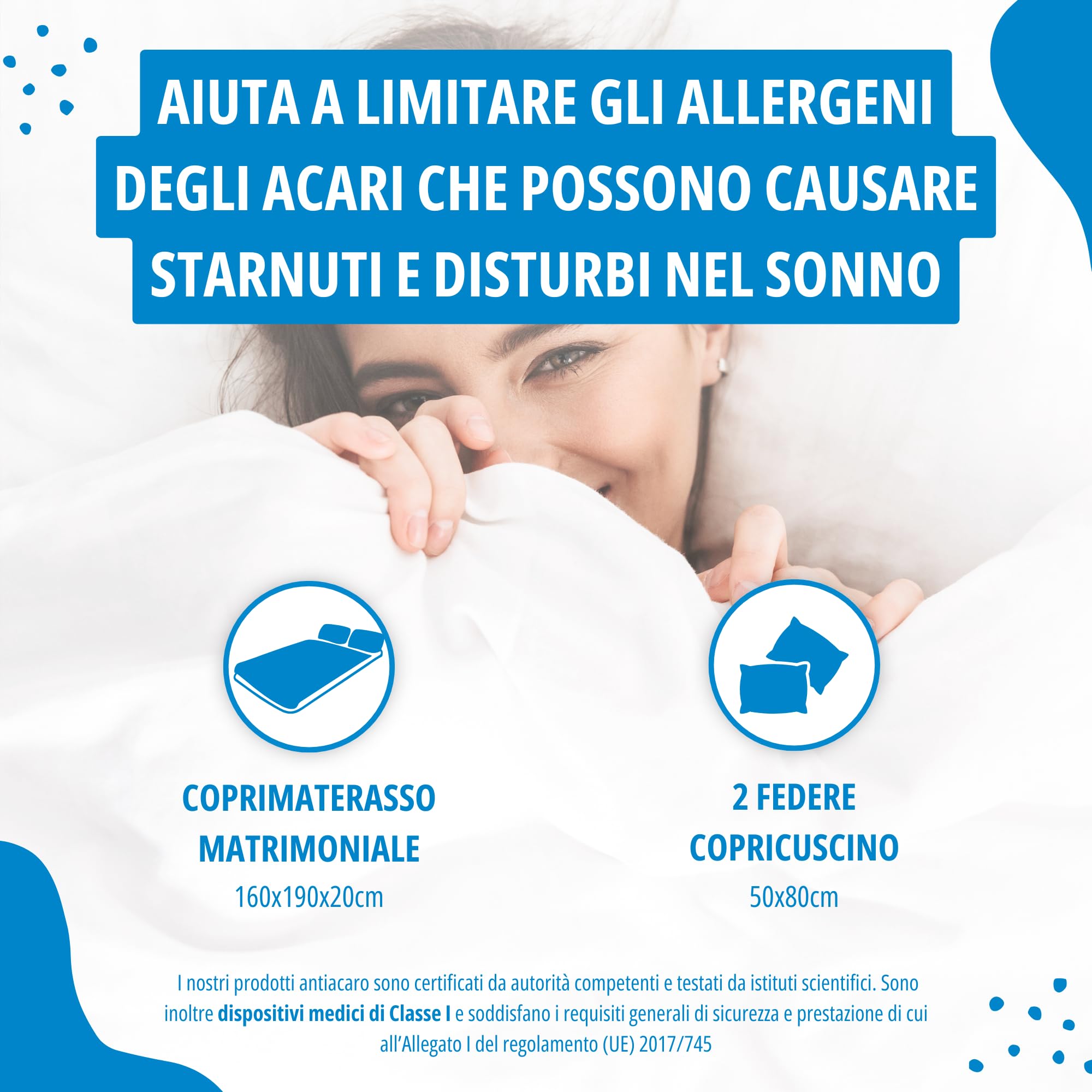 Allergosystem Zipped Mattress Topper for Double Bed 160 x 190 x 20 cm, 2 Pillowcases 50 x 80 cm, Polyester