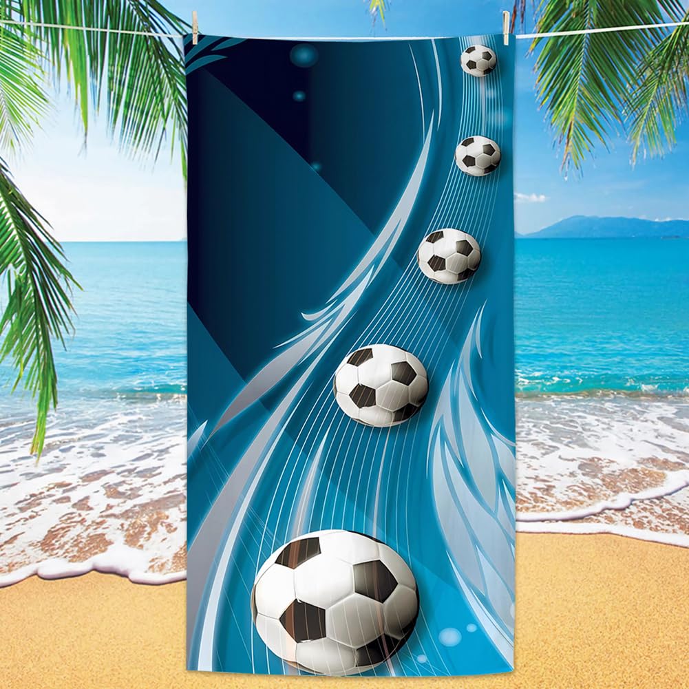 PLNVNVP Football Beach Towel for Boys, Microfibre Bath Towel for Swimming, Surfing, Bath, Pool, Gym (140 x 70 cm)
