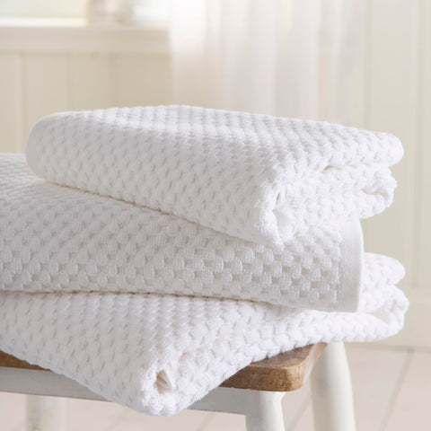 Dreams & Drapes Popcorn Check Hand Towel White – Soft Absorbent 100% Cotton Jacquard Check Bathroom Towel, Quick‑Dry