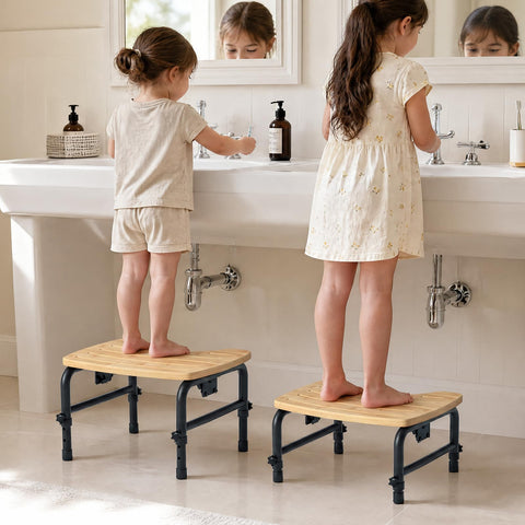 Yvsevnr Folding Squatting potty for Adult Toilet Stool, Adjustable Height 7-9 Inch, Bamboo Non-Slip Bathroom Step Stool, Squat Aid Stool for Kids