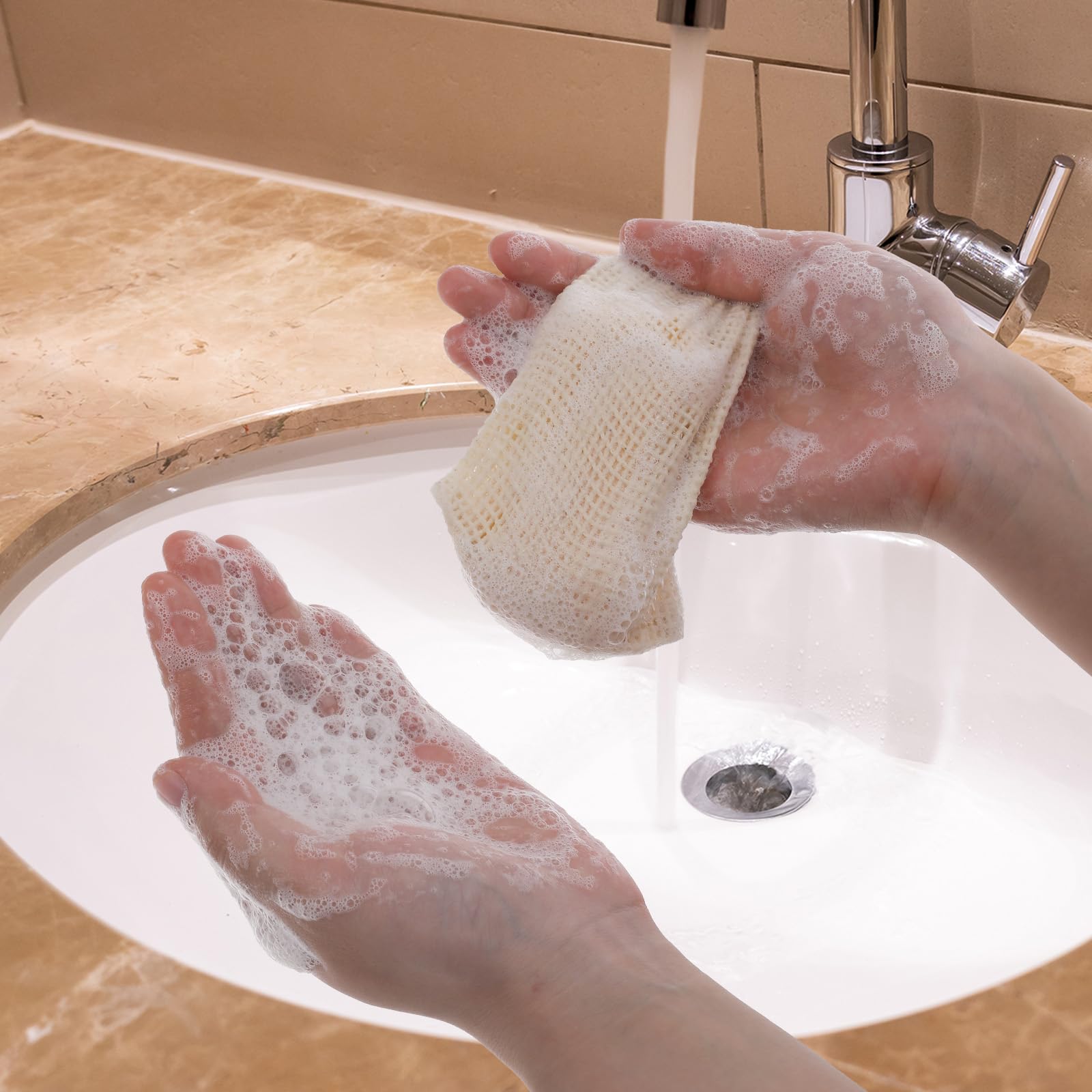 5 Sisal Soap Bags - Natural Fiber Soap Savers with Drawstring for Bath & Shower