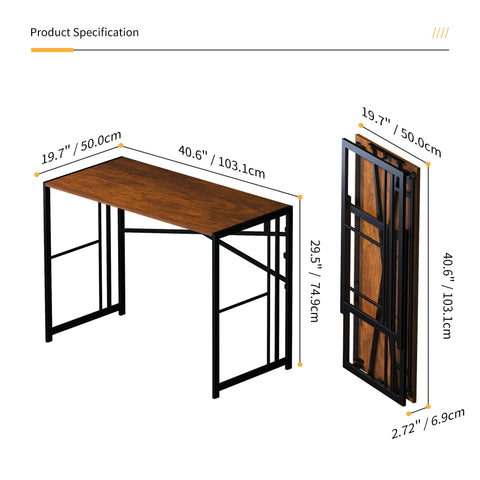Lutown-Teen Folding Computer Desk 103 cm No Assembly Required, Mahogany