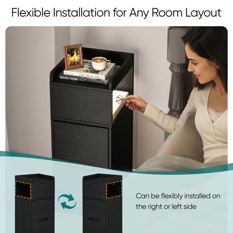 Quikraen 27cm Slim Bedside Tables Set of 2 with Charging Station and LED