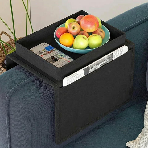Sofa Armrest Organiser, Armchair Caddy with Tray, Couch Arm Tray Stylish And Durable Multifunctional Pocket Storage Bag