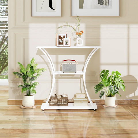 HDANI 3-Tier Metal Console Table with Grid Shelf, Narrow Hallway Table with Sturdy Frame, Entrance Table & Sofa Table for Hallway, Living Room