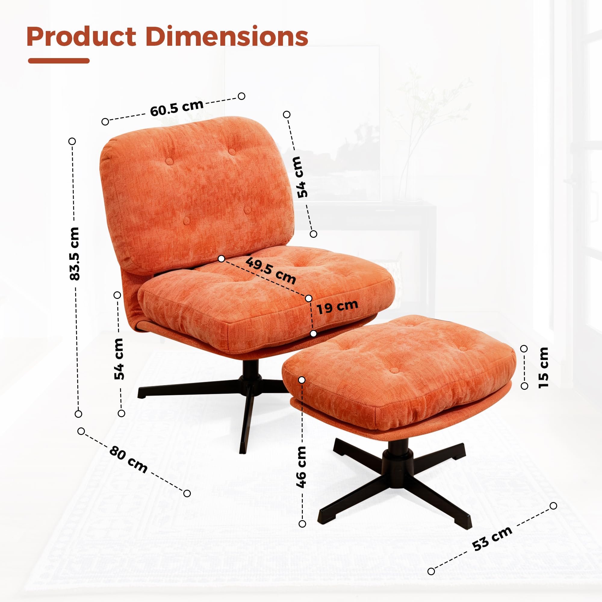 BonVache Foldable Armchair with Footstool, Chenille Accent Chair with Ottoman for Living Room, Fluffy Occasional Lounge Chair for Bedroom and Office