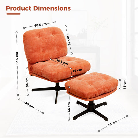 BonVache Foldable Armchair with Footstool, Chenille Accent Chair with Ottoman for Living Room, Fluffy Occasional Lounge Chair for Bedroom and Office