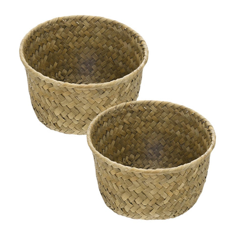 M METERXITY 2-Pack Natural Seagrass Woven Storage Basket, 12cm x 6.5cm Small Round Storage Seaweed Woven Sundries Baskets for