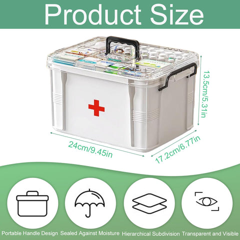 Sightday Medicine Storage Box,Household Medicine Storage Box Organiser,Double Layers First Aid Box,Multi Grid Portable with Lid Medication Cabinet
