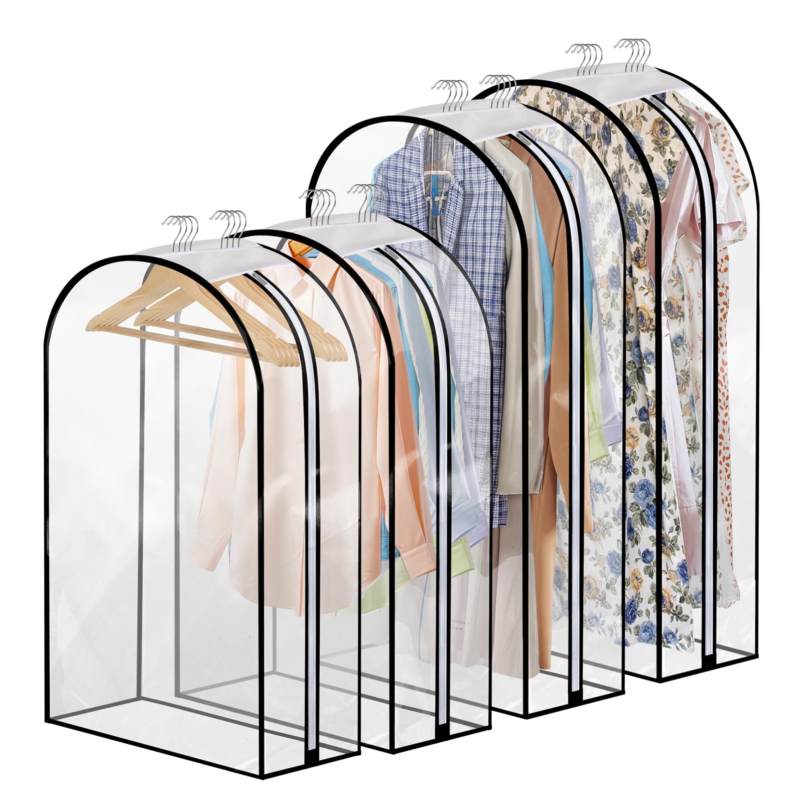 4 Pack Clear Garment Bags, 40/60 Inch Clothes Covers with 10 Inch Gusset