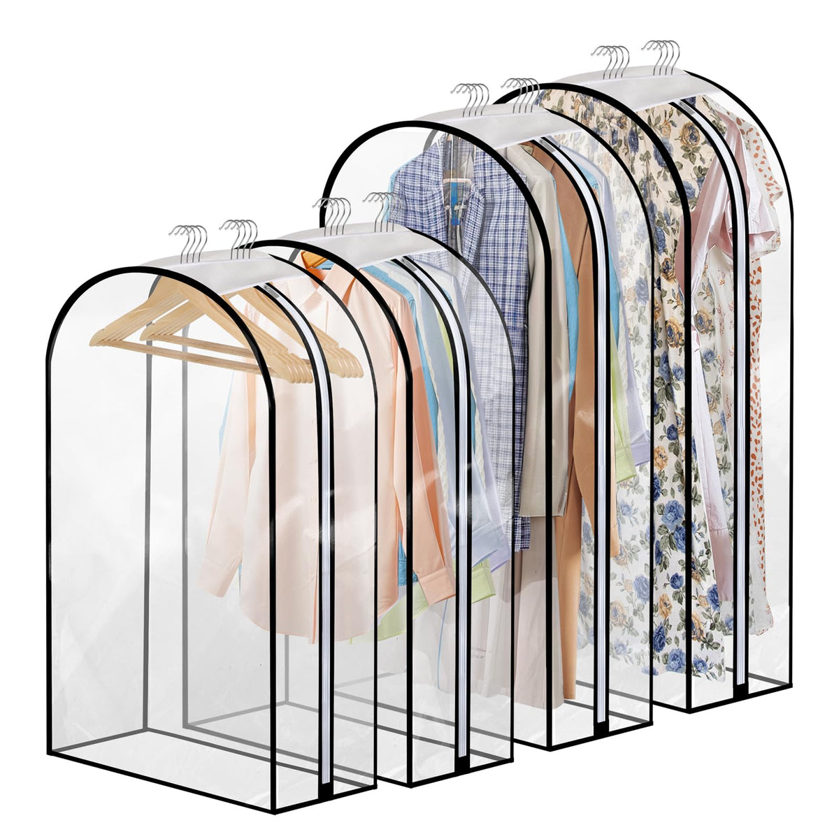 4 Pack Clear Garment Bags, 40/60 Inch Clothes Covers with 10 Inch Gusset