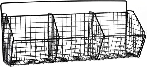 Gzsekken Wall-Mounted Hanging Kitchen Storage Baskets,Metal Storage Baskets with 3 Sections Wire Basket Kitchen No Drilling Adhesive Basket Organiser