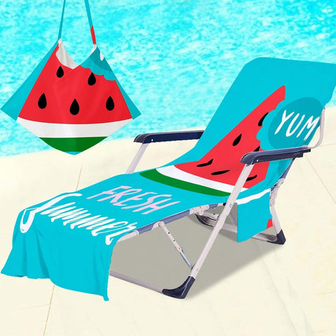 Surwin Sun Lounger Towel with Pockets, 3D Juice Print Quick Dry Beach Towel, Microfiber Sunbed Towels Travel Lounger Bag for Loungers Summer Holiday