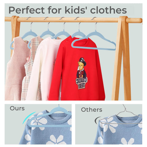 ManGotree 14 Inch Kids Velvet Hangers Felt Children's Hangers 14 Pack Blue