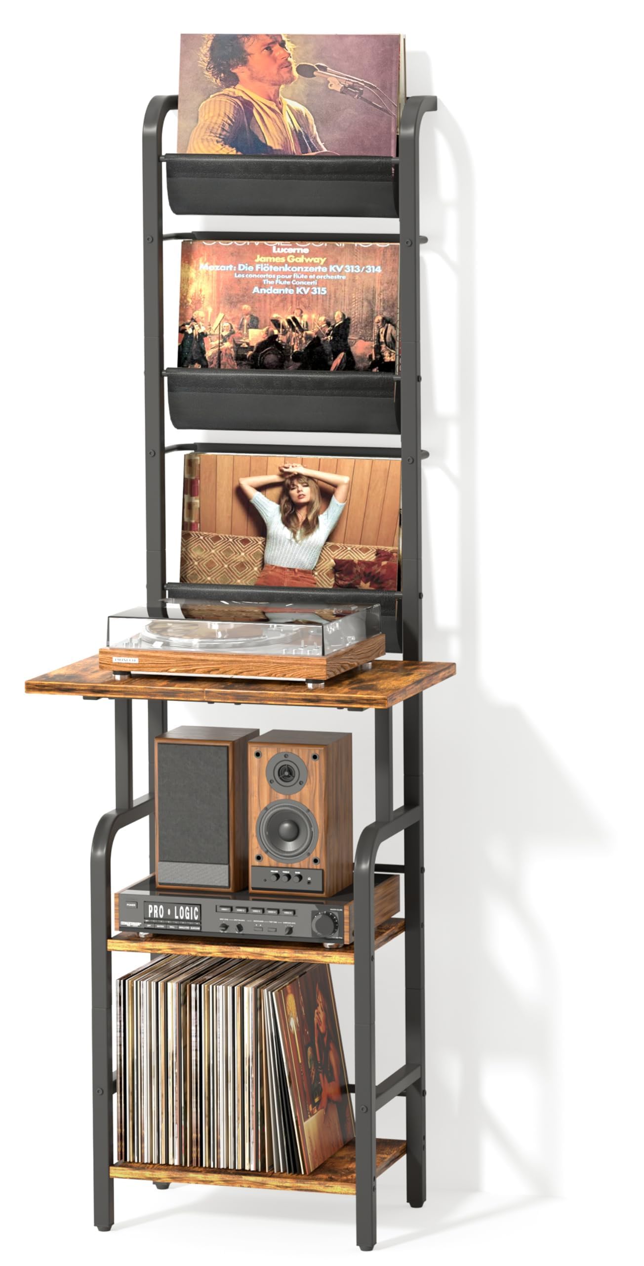 Bikoney Tall Record Player Stand with Vinyl Storage for 200 Albums