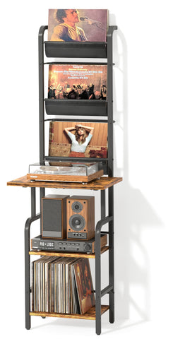 Bikoney Tall Record Player Stand with Vinyl Storage for 200 Albums