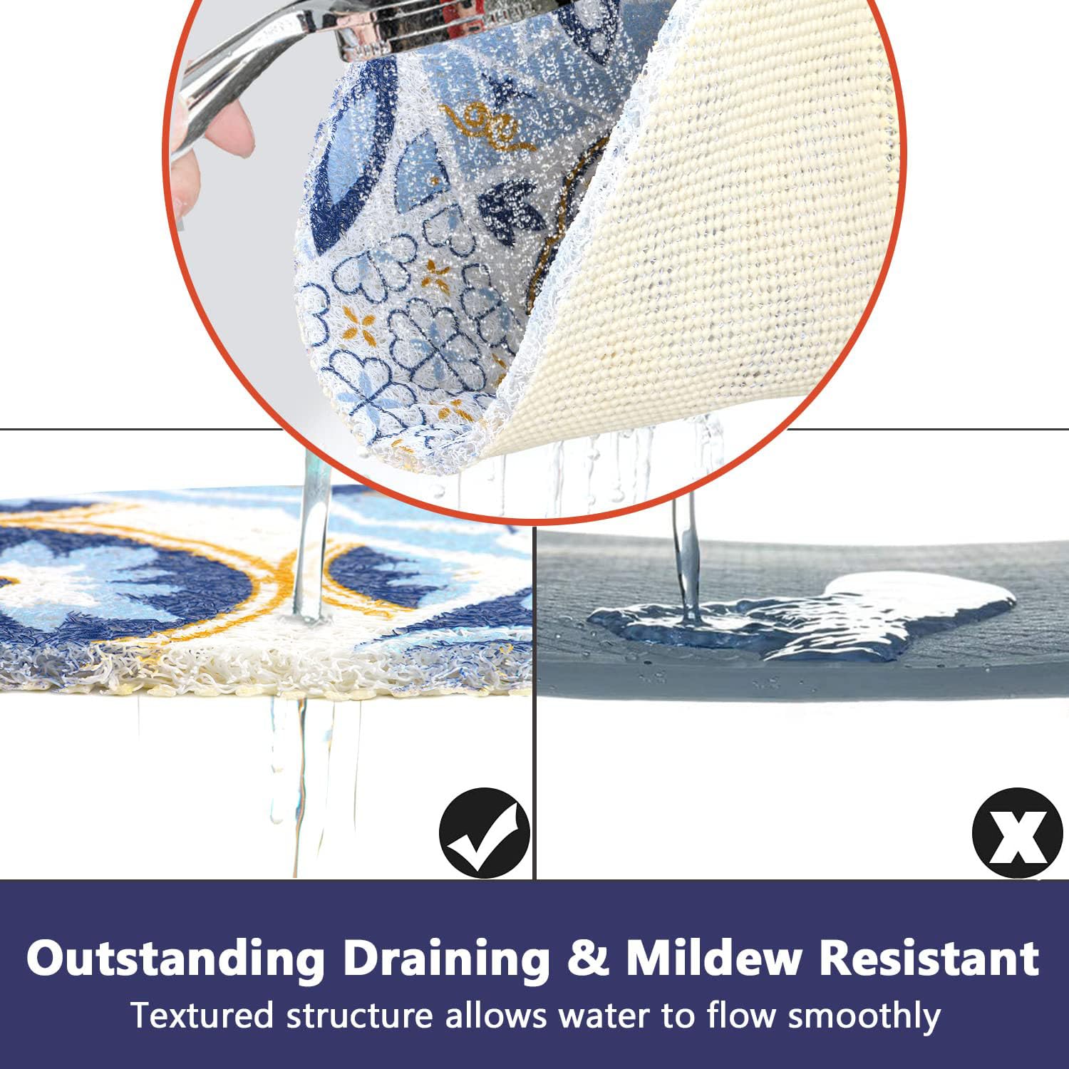 Shower Mat Non Slip : Shower Mats for Inside Shower - 60 x 60 cm Square Bath Mat Anti Mould for Inside Bath
