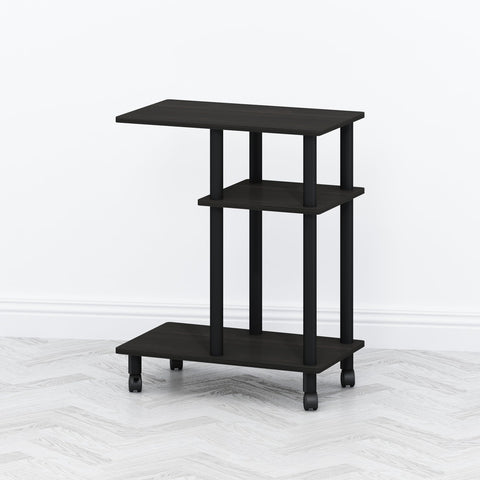 Furinno TOMI Side Table, 3-Tier C-Shape Open Shelf End Table with Wheels, Night Stand, Bedside Table, Toolless Assembly, for Living Room, Bedroom