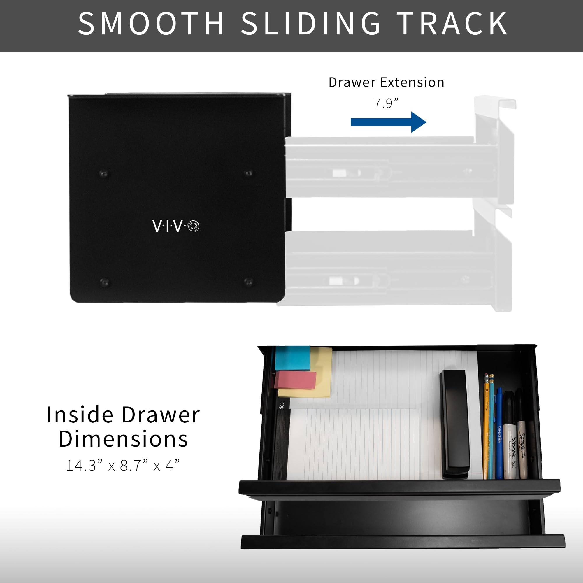 VIVO 16 inch Under Desk Mounted Sliding Pull-out Dual Level Drawer Set for Office Desk