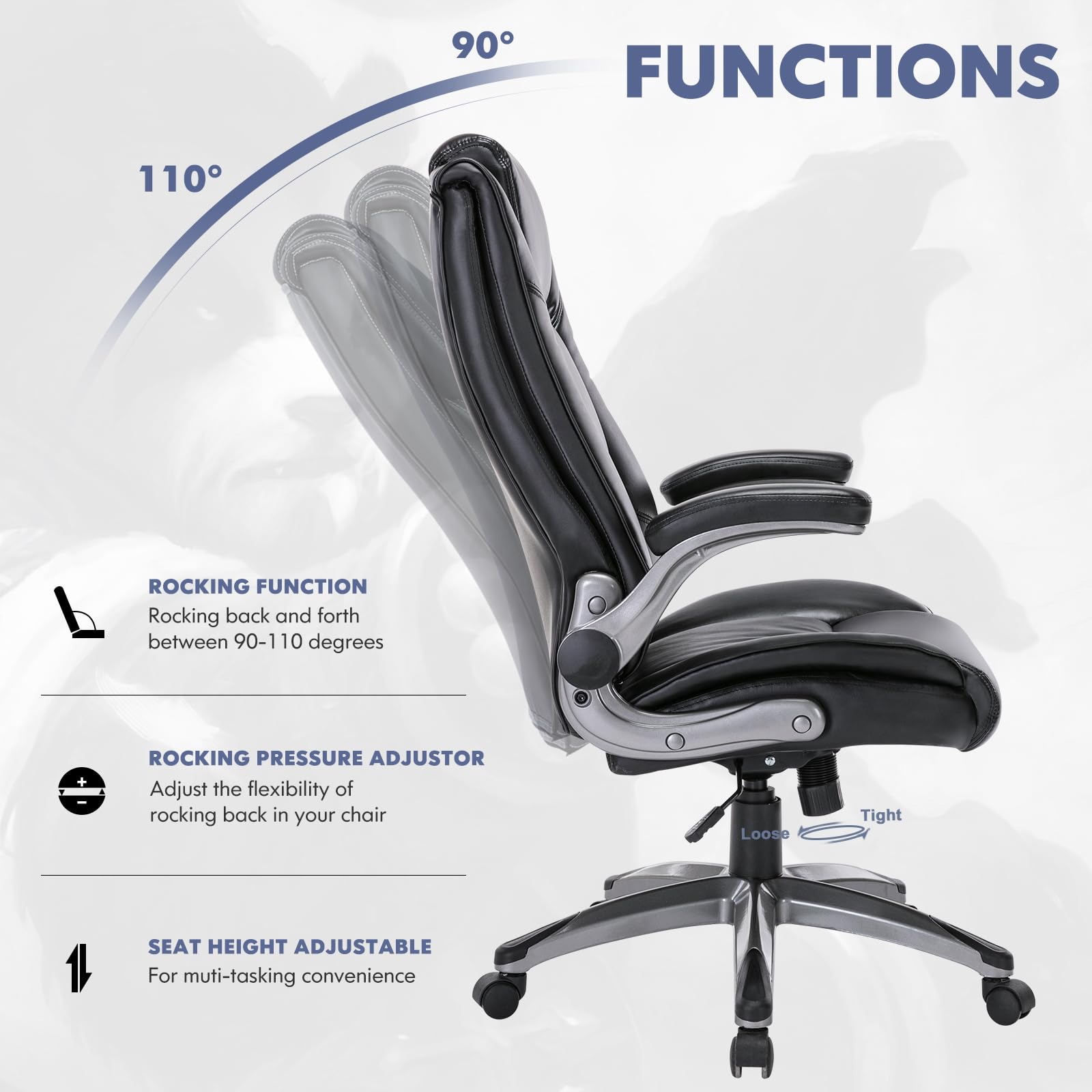 COLAMY Leather Executive Office Chair, Ergonomic Computer Chair with High Back, Spring Cushion Desk Chair for Home Office with Padded Flip-up Arm