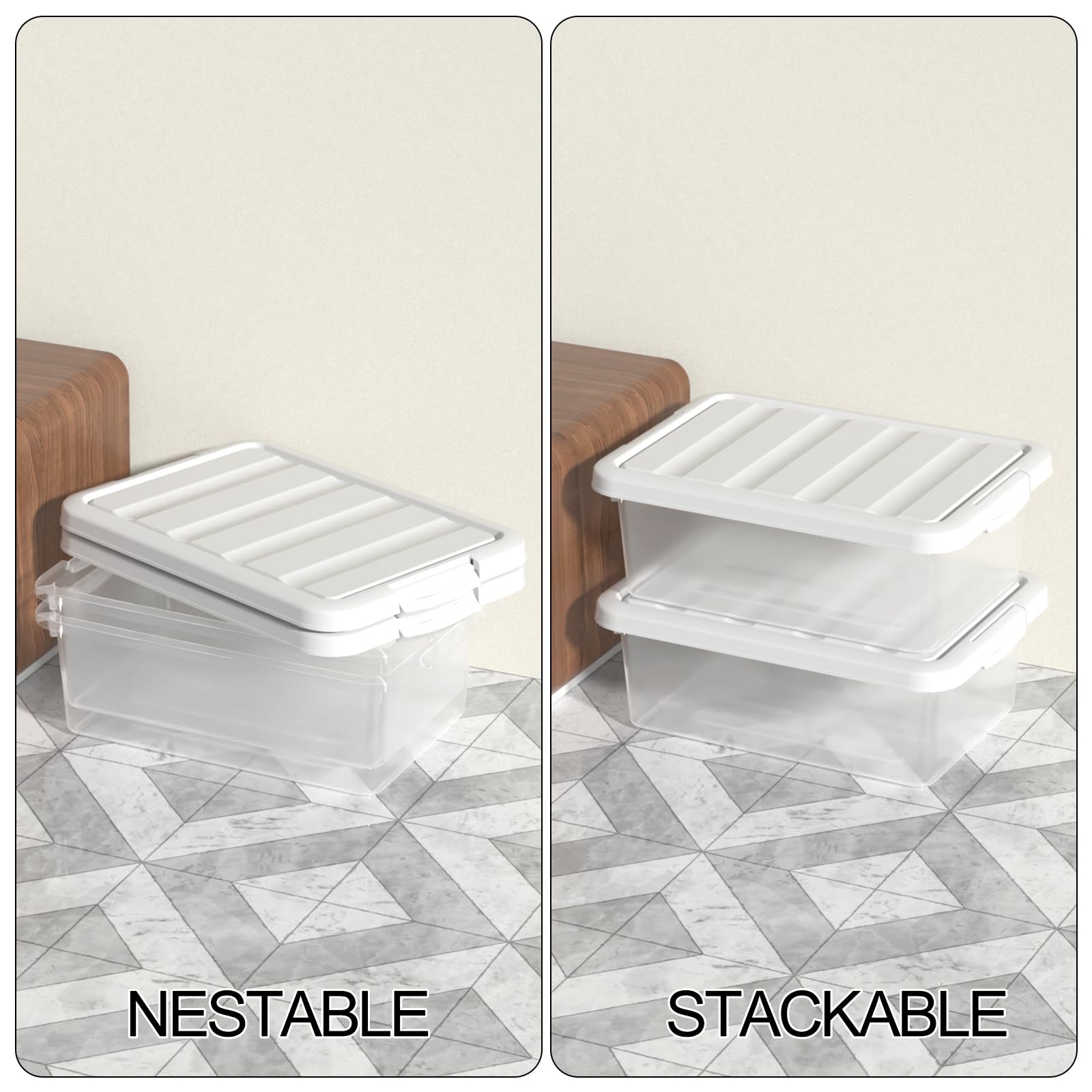 Ucake 14 L Plastic Storage Box with Lids, Clear Plastic Box with Lid, 2 Packs