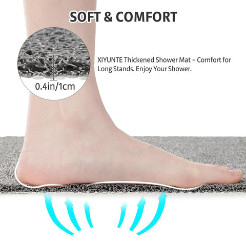 XIYUNTE Soft Shower Mat Non Slip Anti Mould 76 x 43 cm, INCL. Hooks for Drying, PVC Bath Mat Non Slip Anti Mould