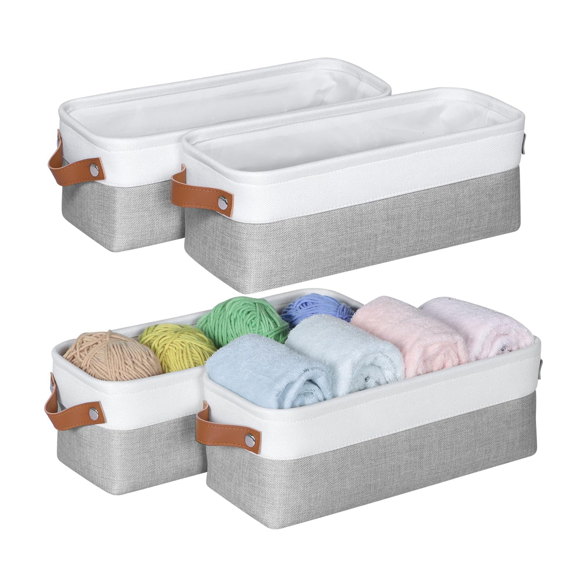 Univivi Small Storage Boxes, Fabric Storage Baske, White/Grey, 4 Pack