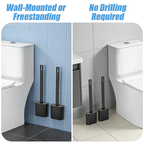 Toilet Brush, 1 Pack Bathroom Silicone Toilet Brushes and Holder Sets with No-Slip Long Plastic Handle and Soft Flexible Bristles