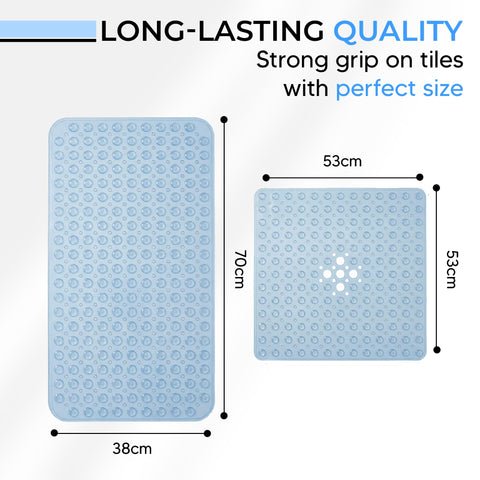 Rugs Haven Shower Bath Mats Non Slip - Quick Dry Anti Mould & Mildew Rubber Bathmat with Strong Suction Cups and Drain Holes for Bathtub and Bathroom