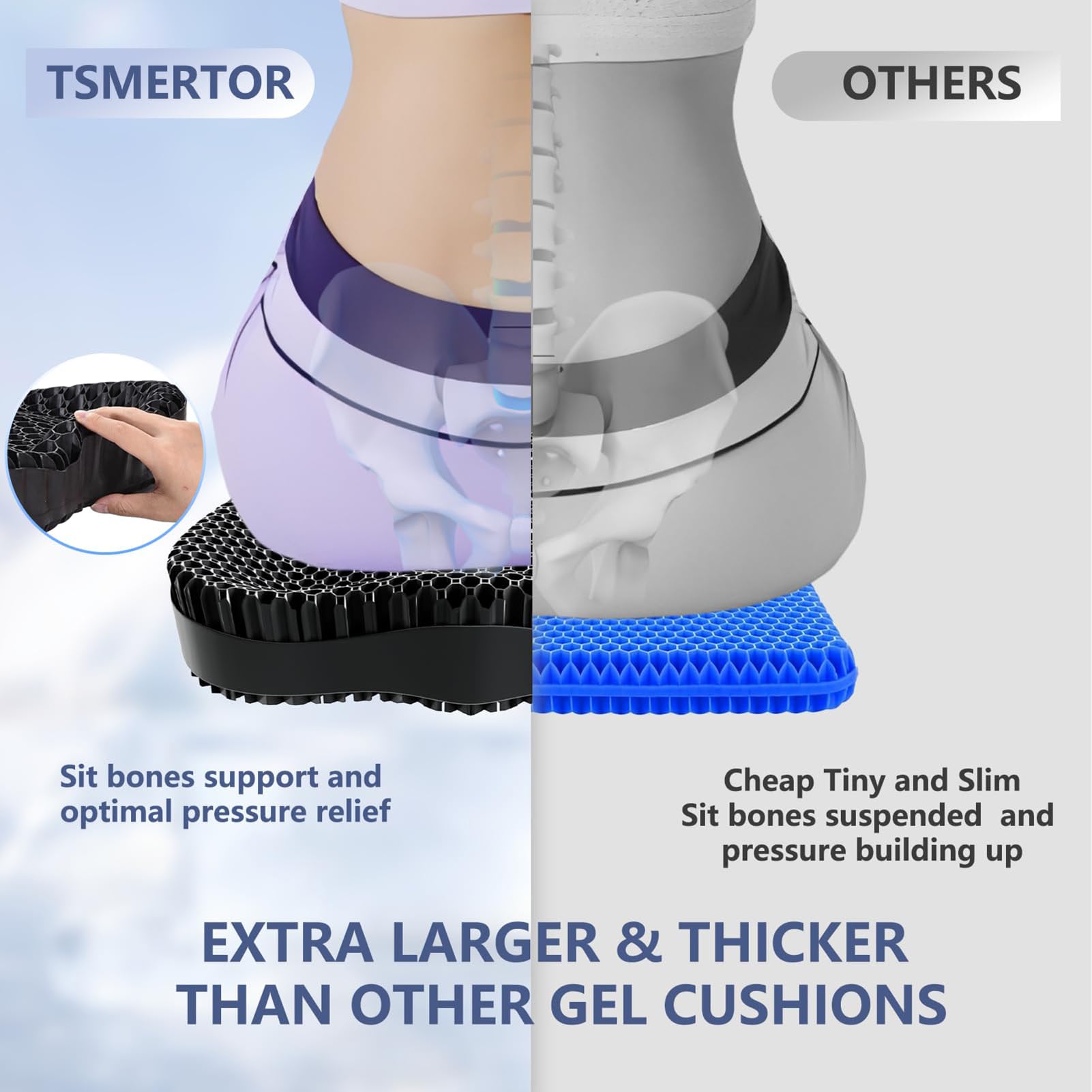 19.7in Thicken Gel Seat Cushion Pressure Relief Cushion for Long Sitting