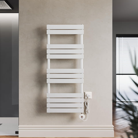 ELEGANT 600W 1250 x 500mm White Electric WiFi-Controlled Heated Towel Rail