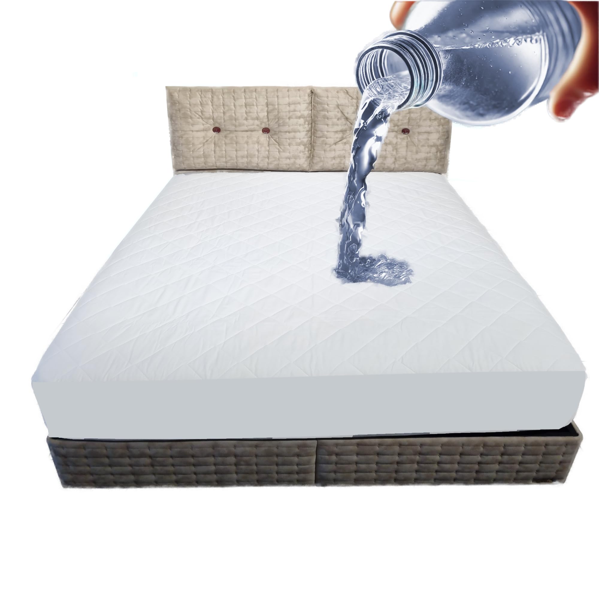 Cotton Mattress Protector, Waterproof, Quilted with Anti-Allergic, Anti Dust Mite, Soft and Quiet, Breathable (White, 140 x 200 cm)