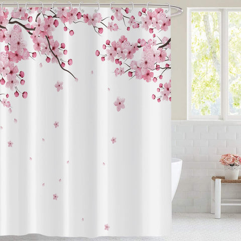 Hnmdmyi Cherry Blossom Shower Curtain 180x200, Pink Floral Shower Curtains Japanese Asian Style Sakura Art Bathroom Curtains with Hooks Waterproof