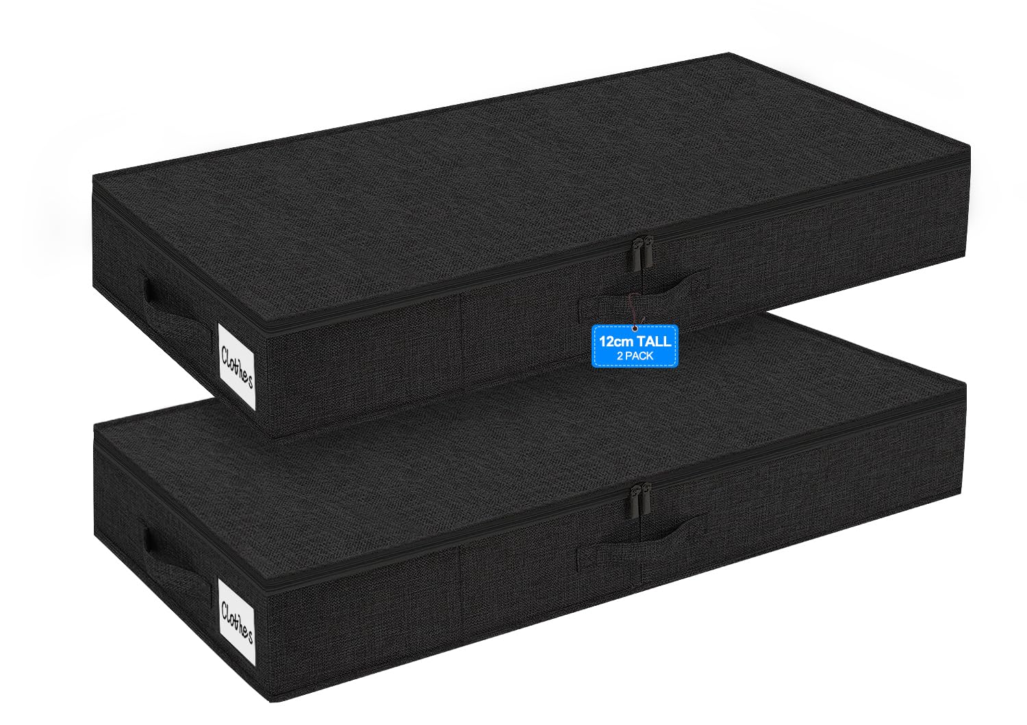 Huquter 40L 12cm Shallow Under Bed Storage Boxes with Lids, 2 Pack, Black