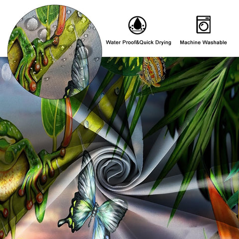 SDOTPMT 90x183cm Frog Shower Curtain Butterfly Cute Funny Animal Green Plant Leaves Flower Bath Curtain Summer Forest Natural Scenery Bathtub Curtain