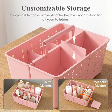 Lifewit Plastic Shower Caddy with Compartments and Handle, Pink