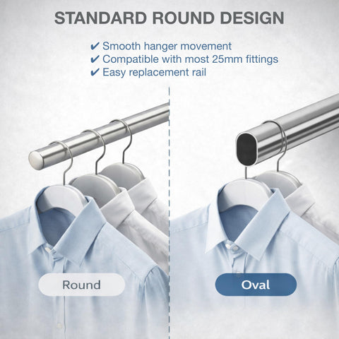 Round Wardrobe Rail 25mm Polished Chrome Hanging Tube for Wardrobes & Cupboards (1200mm (1.2m) ~47.2″)