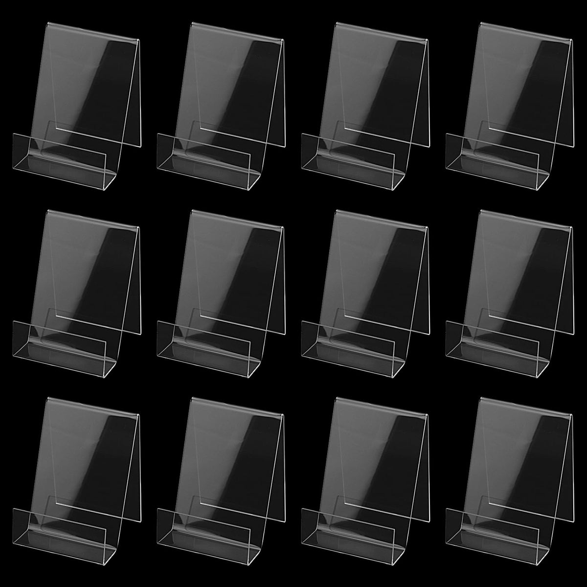 JIAYUET 15 Pcs Clear Acrylic Book Stand Display, Transparent Plastic Book Holder for Paperbacks Brochure Picture Magazine, 10 x 9 x 7.5cm