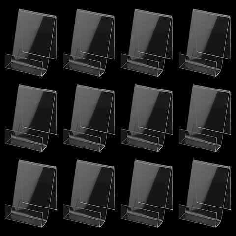 JIAYUET 15 Pcs Clear Acrylic Book Stand Display, Transparent Plastic Book Holder for Paperbacks Brochure Picture Magazine, 10 x 9 x 7.5cm