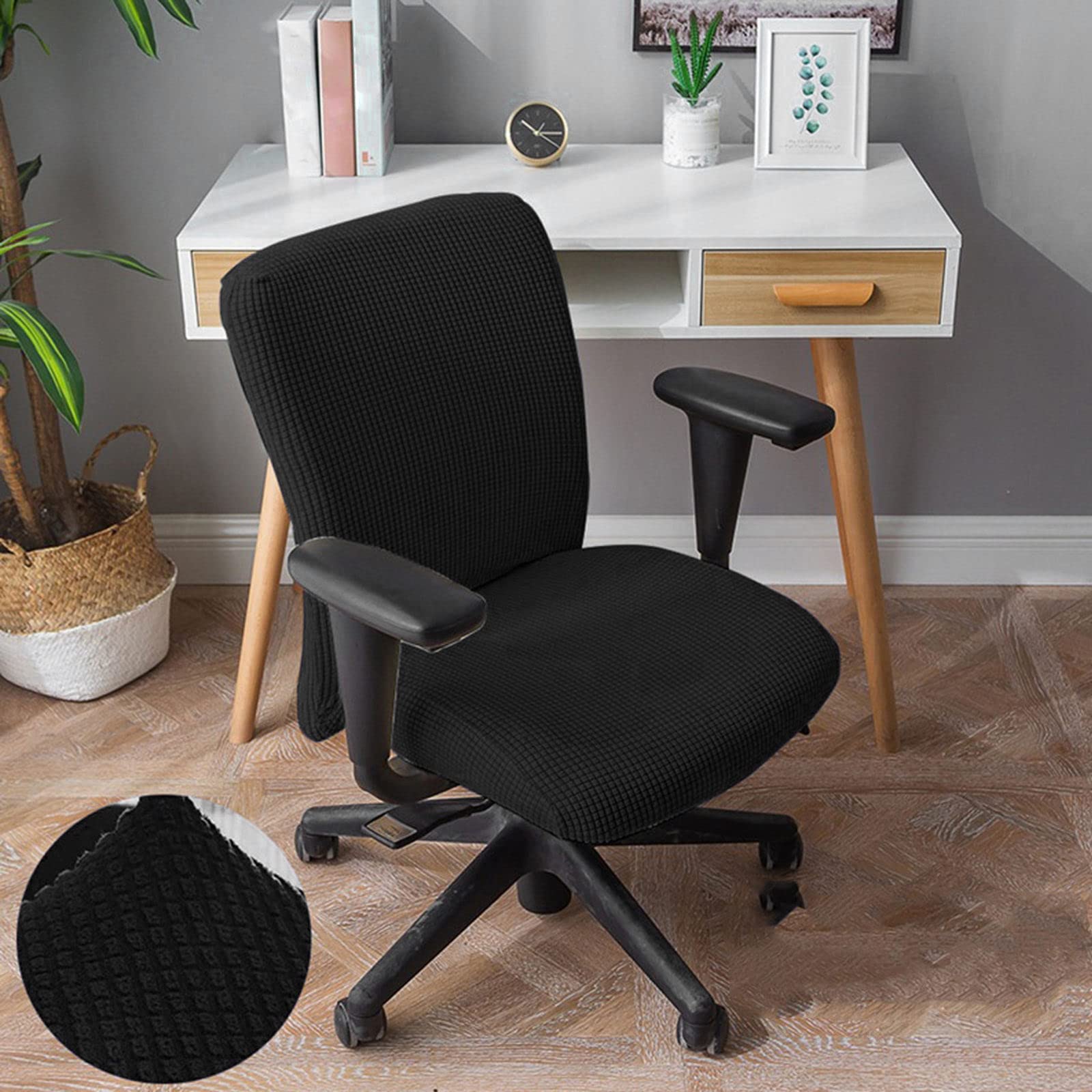 Fenteer Stretch Office Covers Seat Cover Slipcover Desk Seat Cushion Protectors for Computer, Black