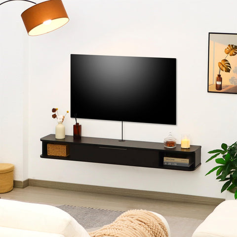 Mordchil EU Wall-mounted TV Cabinet Stand, 140cm Floating Media Console Under TV, Entertainment Shelf Center for Bedroom and Living Room, Black