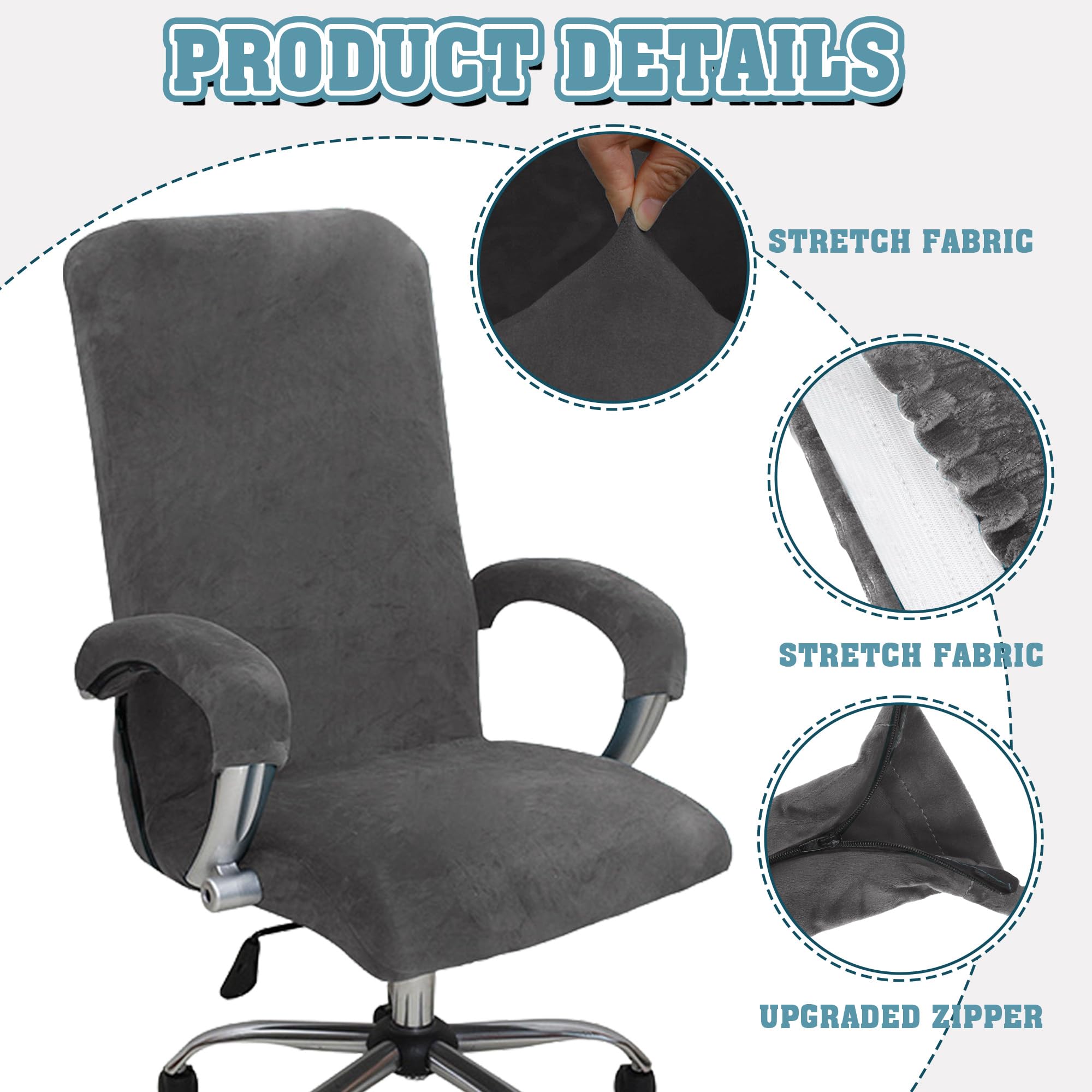 Office Chair Covers, Desk Chair Cover Universal Stretch Velvet Slipcover, Washable Plush Computer Chair Protector with Arm Covers