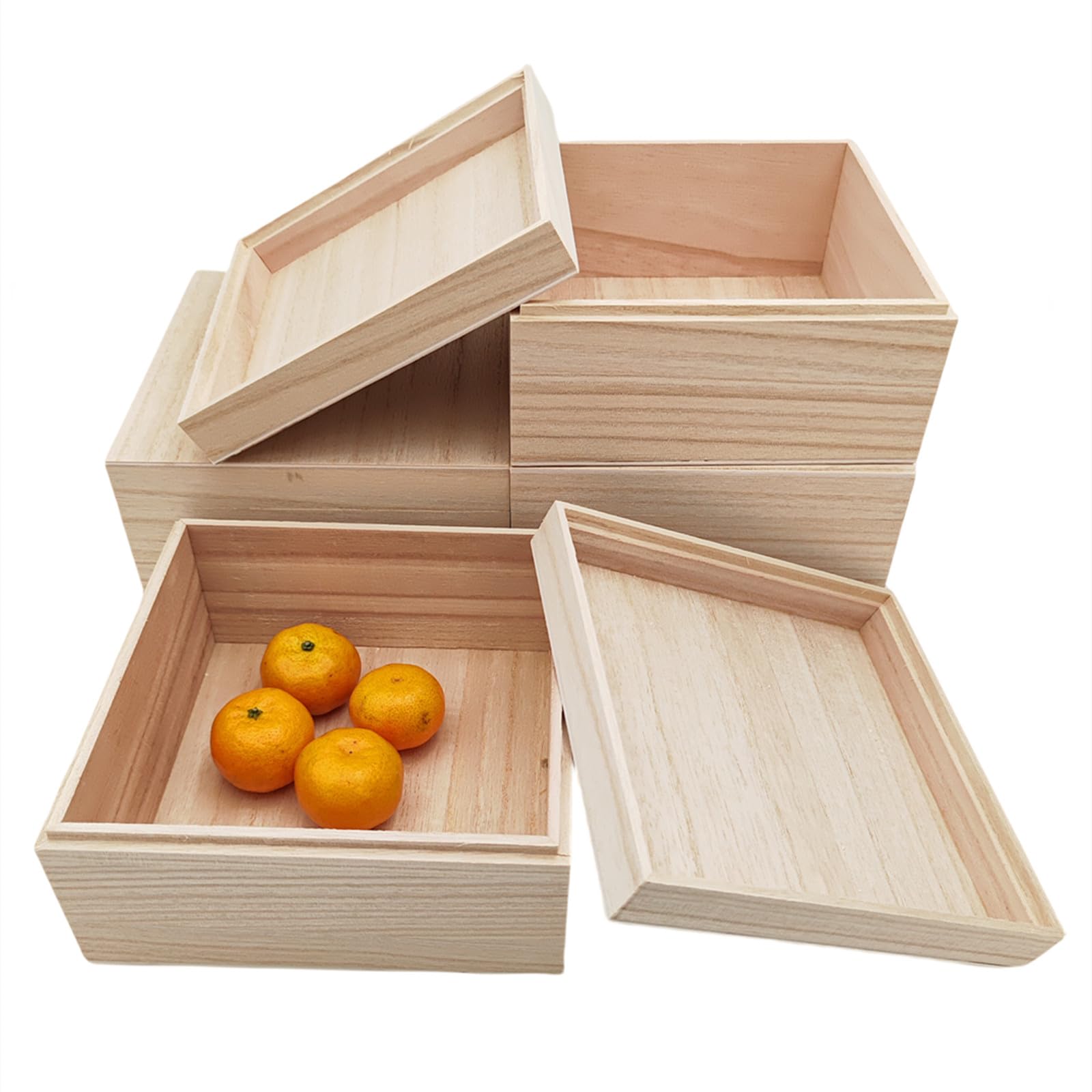 Anktily 4PCS Unfinished Wooden Box with Top Lid, 15x15x8cm Small Square Wood Keepsake Box,Rustic Wood Container Boxes for Crafts, Home Storage